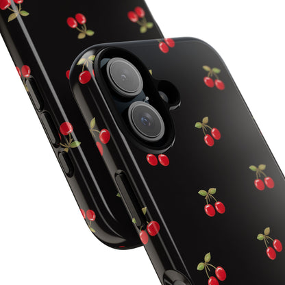 Cherry Pattern Phone Case — Slim Black Protective iPhone Case with Red Cherries for Iphone, Samsung Galaxy and Pixel