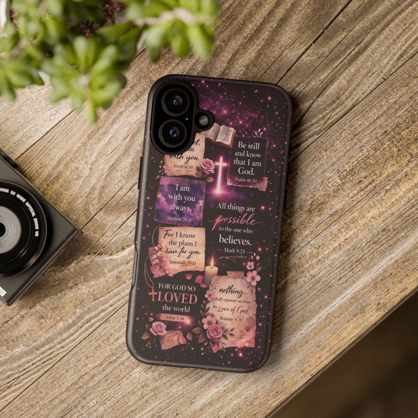 Christian Bible Verse Phone Case Pink Floral Faith Tough Protective Cover Gift