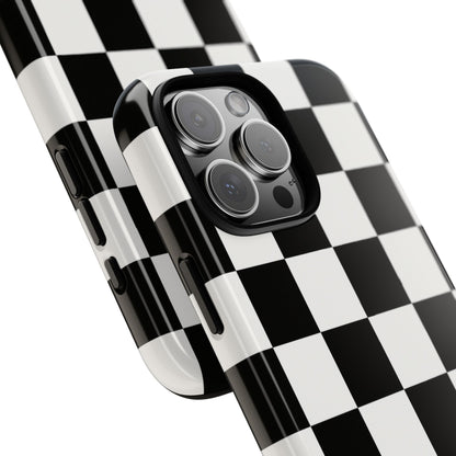 Black & White Checkerboard Phone Case – Classic Aesthetic Tough Protective Case