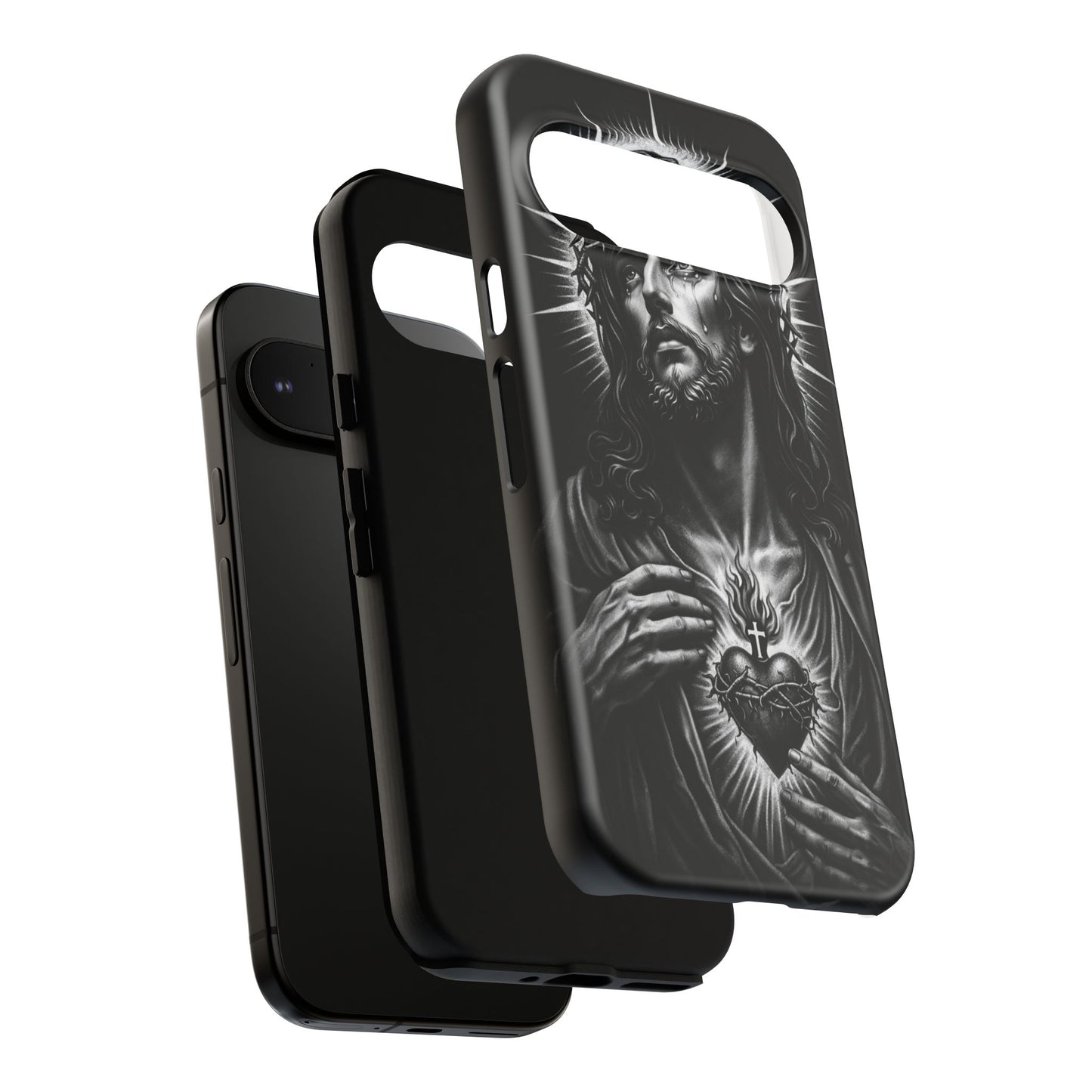 Jesus Sacred Heart Phone Case Black White Christian Faith Aesthetic