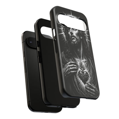 Jesus Sacred Heart Phone Case Black White Christian Faith Aesthetic