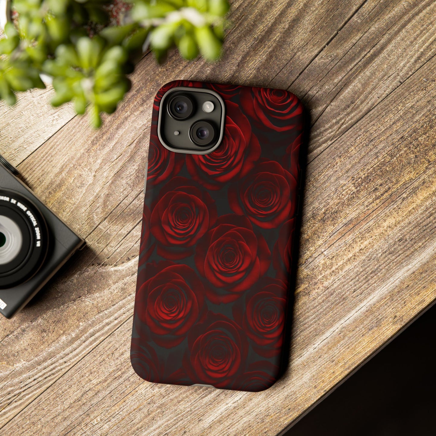 Dark Red Rose Phone Case – Gothic Floral Tough Case (iPhone, Samsung, Pixel)