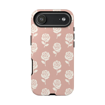 White Rose Pattern Tough Phone Case | Elegant Floral Aesthetic Case for Iphone, Samsung Galaxy and Pixel