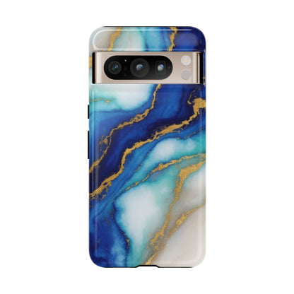 Blue & Gold Marble Phone Case – Luxury Resin Art Tough Case (iPhone, Samsung, Pixel)