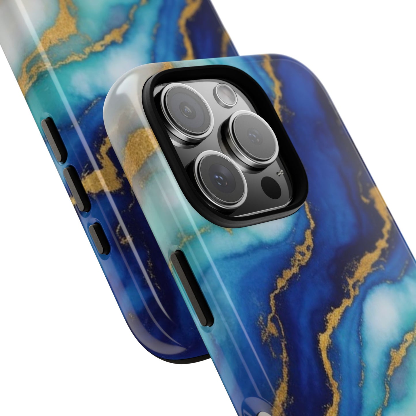 Blue & Gold Marble Phone Case – Luxury Resin Art Tough Case (iPhone, Samsung, Pixel)