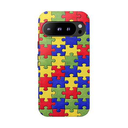 Colorful Puzzle Phone Case, Autism Awareness Jigsaw Design, Tough Protective Case, iPhone & Samsung Case, Vibrant Puzzle Pattern