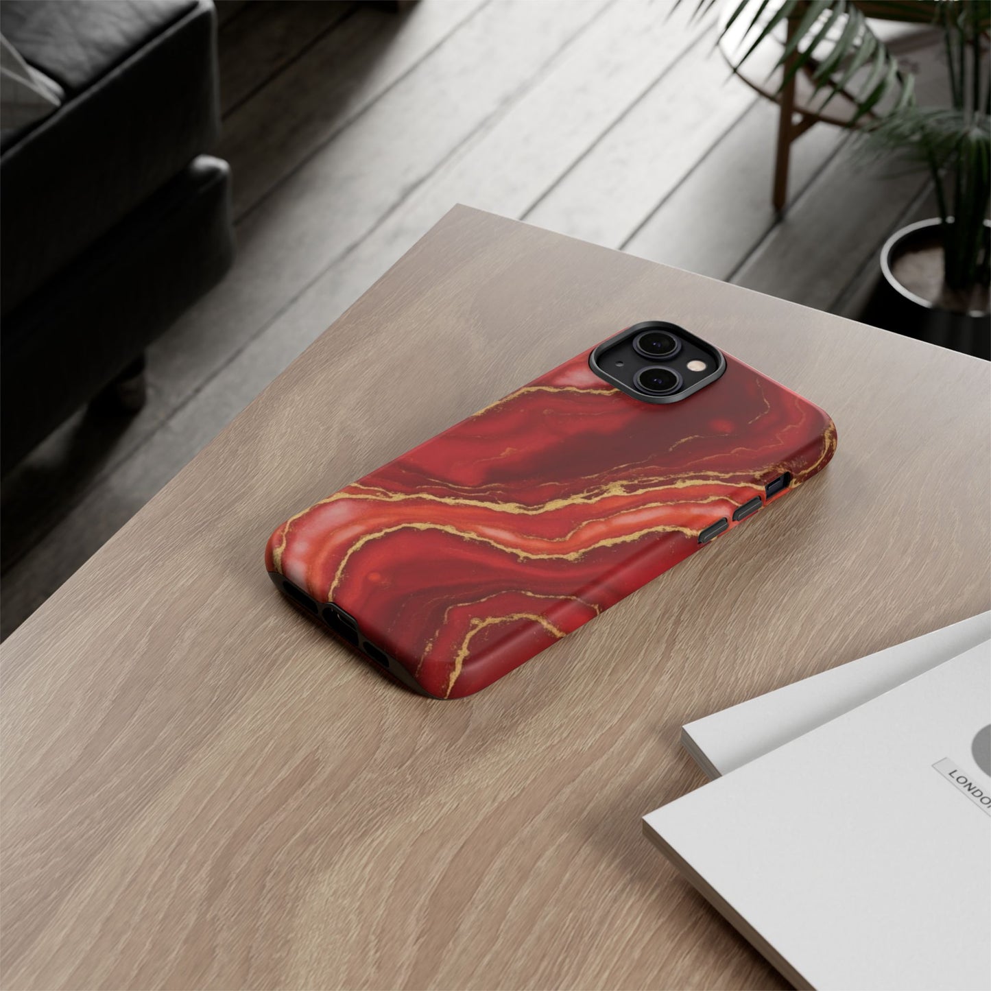 Red Agate Marble Phone Case – Gold Vein Luxury Stone Tough Case (iPhone, Samsung, Pixel)