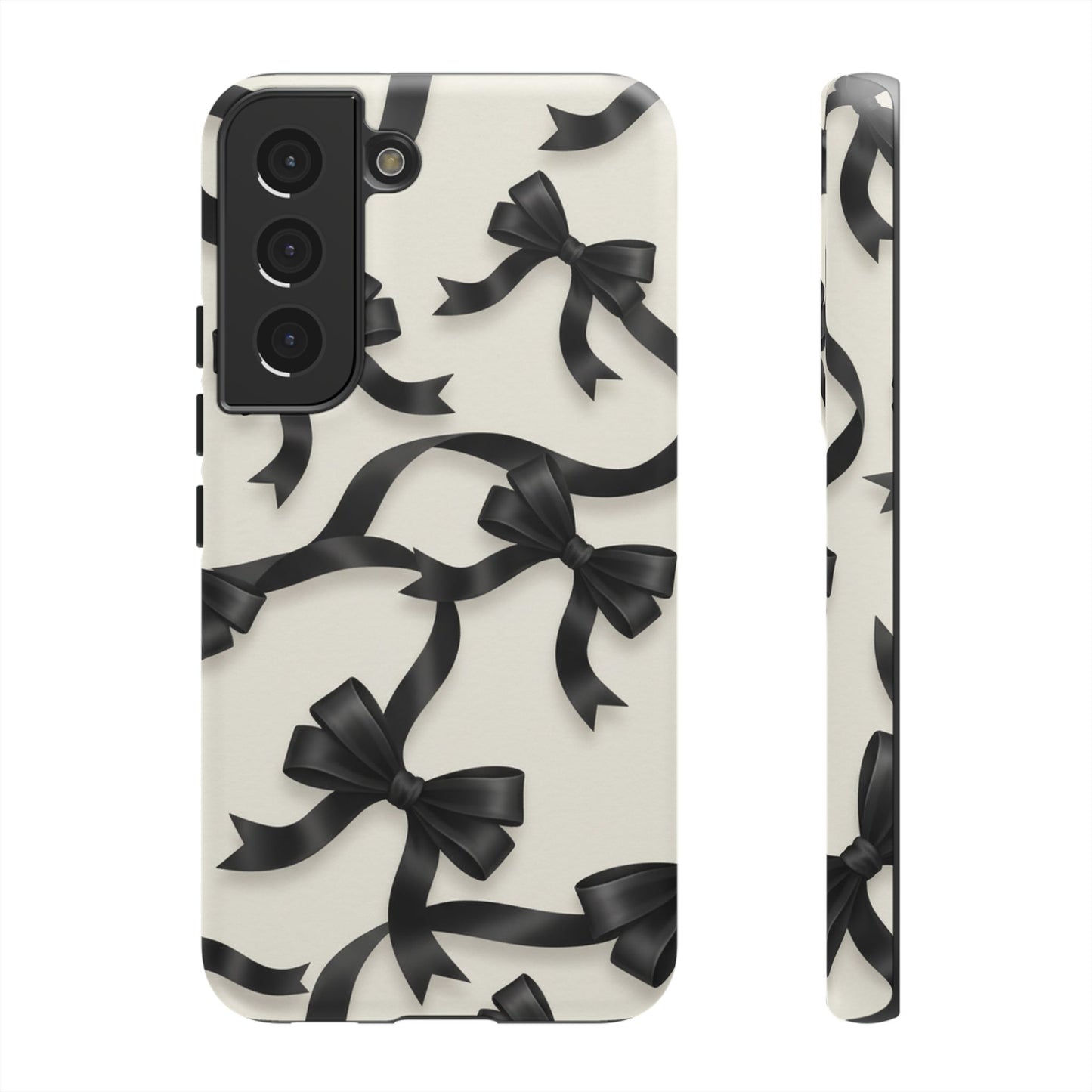 Black Ribbon Bow Phone Case, Minimal Bow Pattern Tough Protective Case