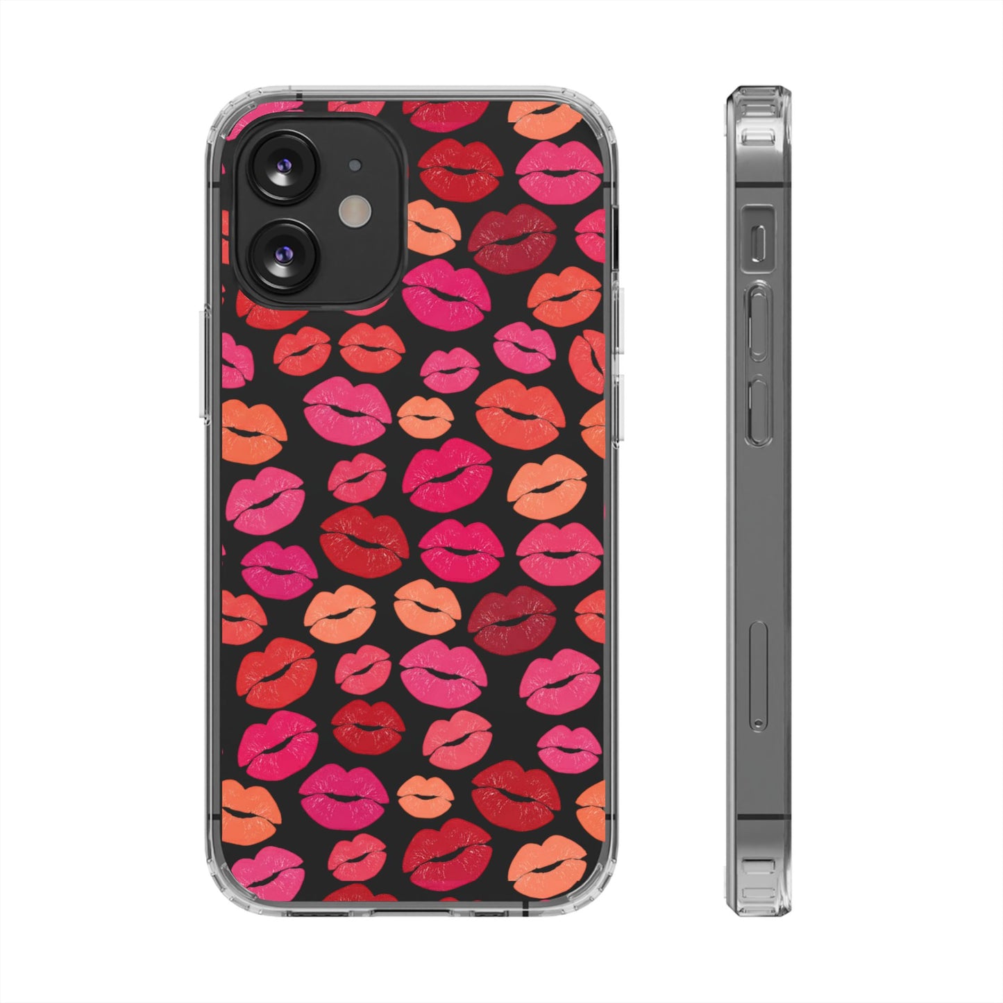 Kiss Print Clear Phone Case | Red Lip Pattern Impact-Resistant Case