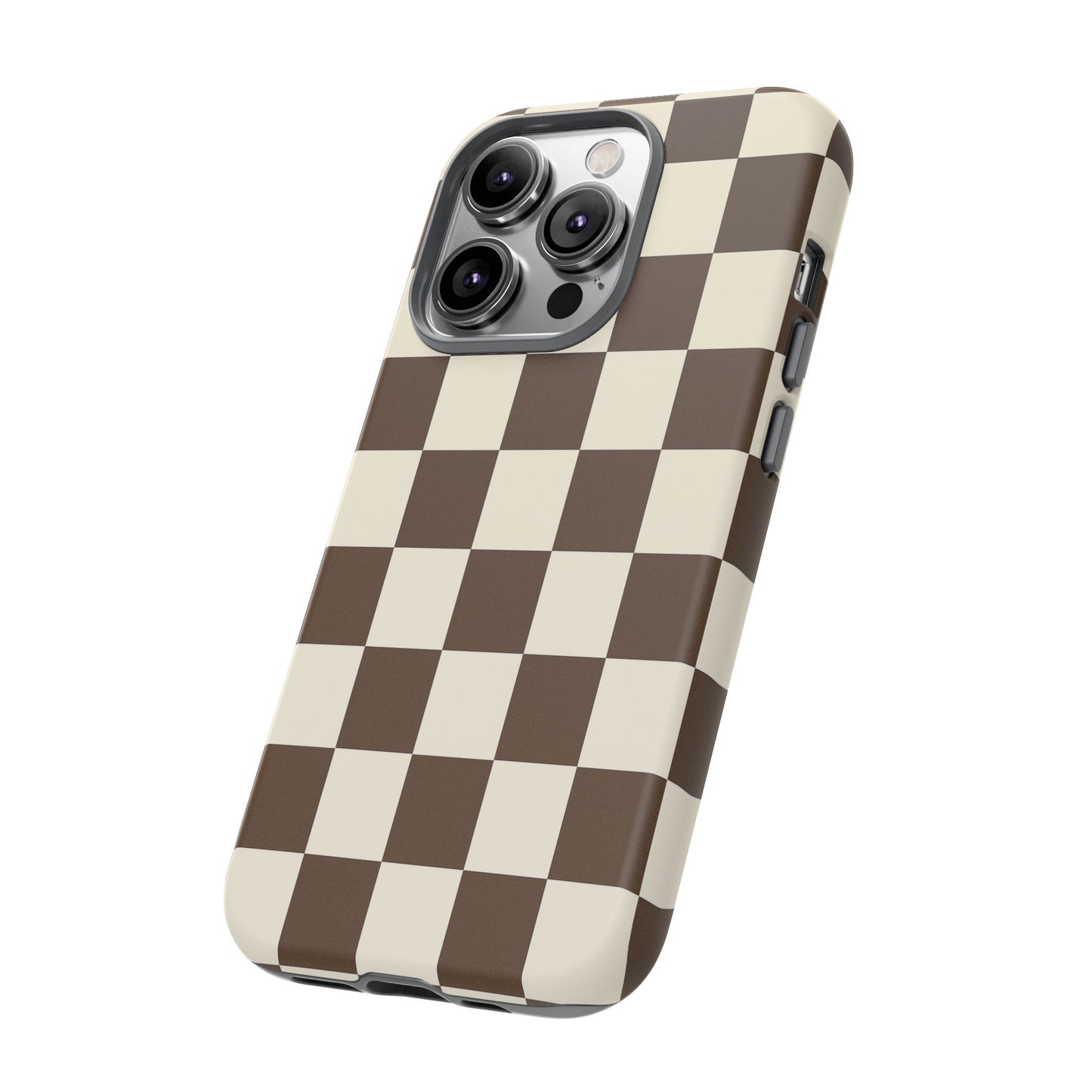 Mocha Checkerboard Phone Case | Neutral Aesthetic Checkered iPhone & Samsung Tough Case