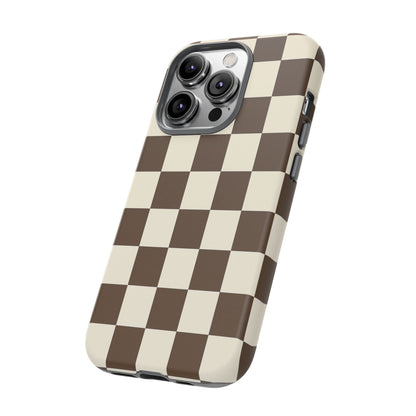Mocha Checkerboard Phone Case | Neutral Aesthetic Checkered iPhone & Samsung Tough Case