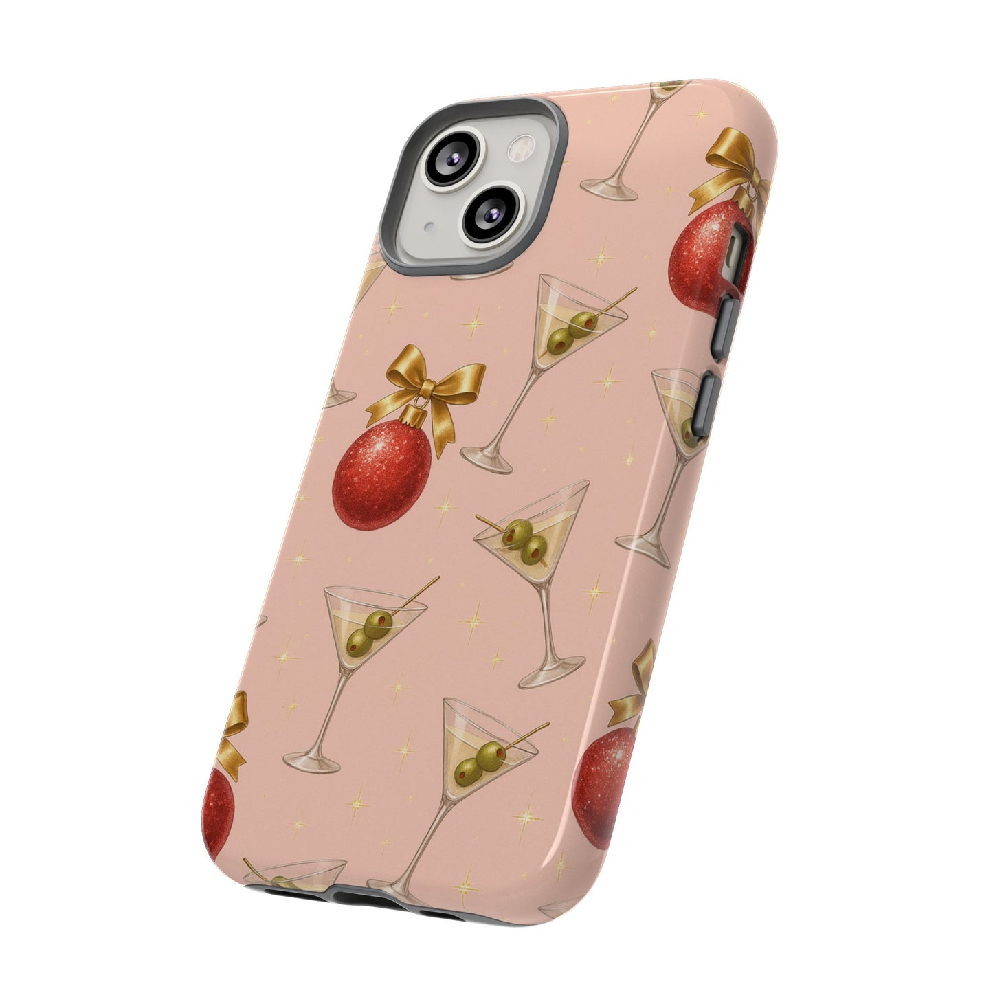 Cocktail Ornament Phone Case – Pink Martini & Cherry Pattern | Glossy or Matte for Iphone, Samsung Galaxy and Pixel
