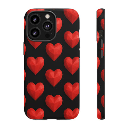 Red Heart Phone Case – Geometric Heart Pattern Tough Case (Black)