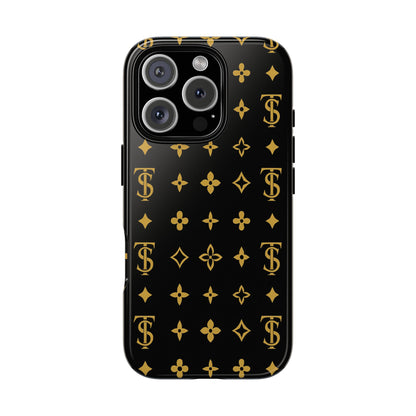 Gold Monogram Pattern Tough Phone Case | Black & Gold Luxury Design for Iphone, Samsung Galaxy and Pixel