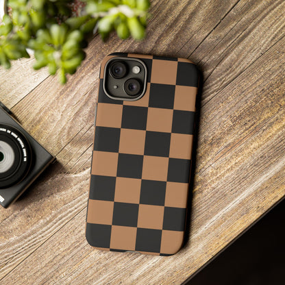 Brown Checkered Phone Case | Aesthetic Checkerboard iPhone & Samsung Tough Case
