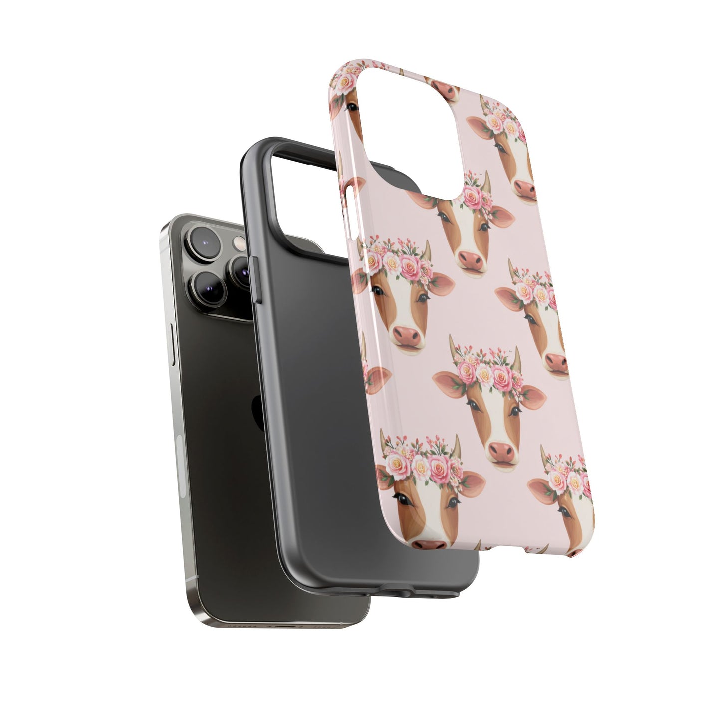 Floral Cow Phone Case – Cute Pink Cow Print Tough Protective Case for Iphone, Samsung Galaxy and Pixel