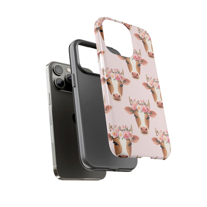 Floral Cow Phone Case – Cute Pink Cow Print Tough Protective Case for Iphone, Samsung Galaxy and Pixel