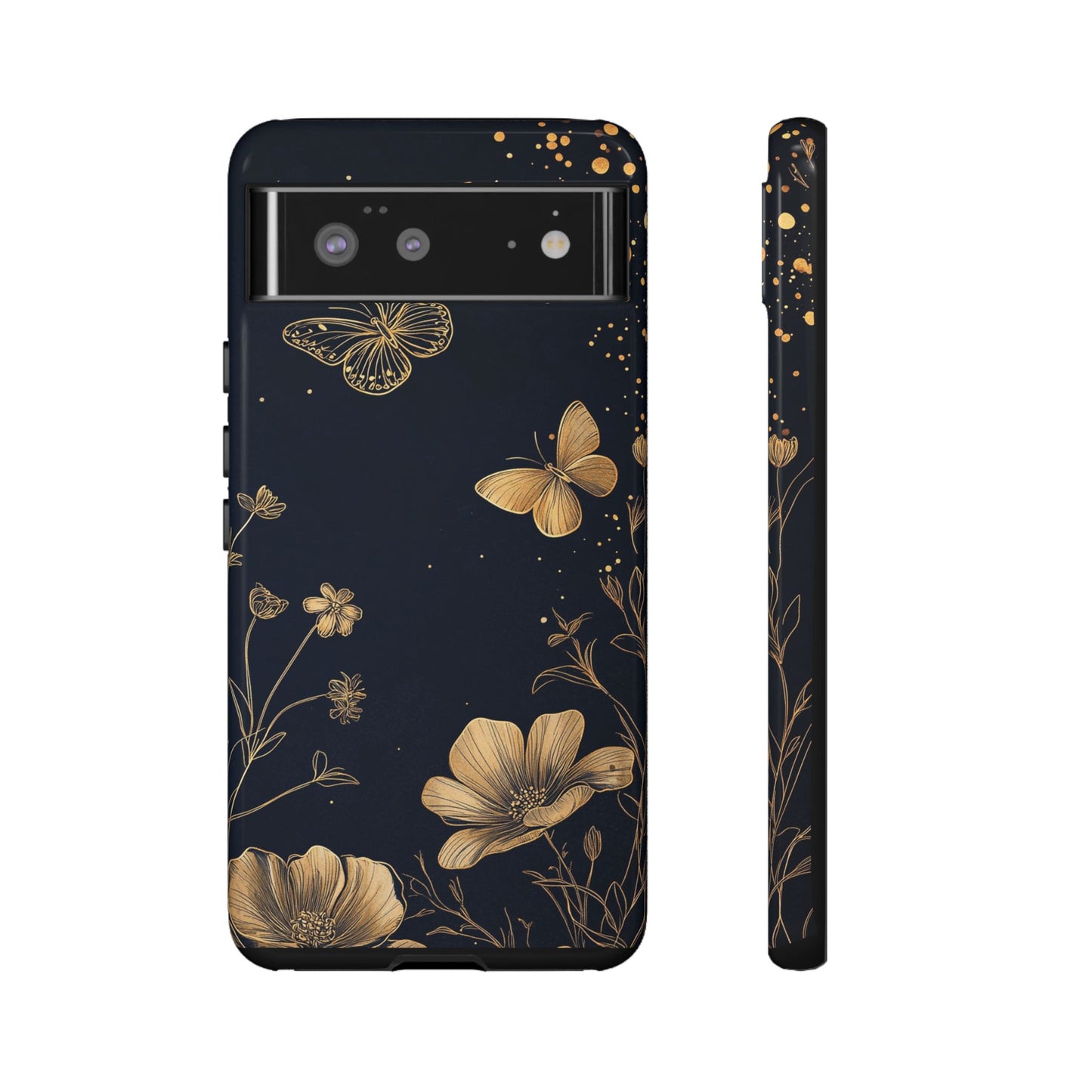 Gold Floral Butterfly Phone Case, Dark Aesthetic Botanical, Elegant Black Luxury iPhone Samsung Cover
