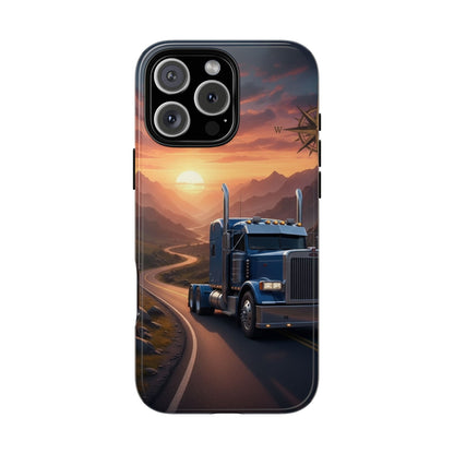Semi Truck Sunset Phone Case | Trucker Gift | Diesel Truck Highway Road iPhone & Samsung Tough Protective Case