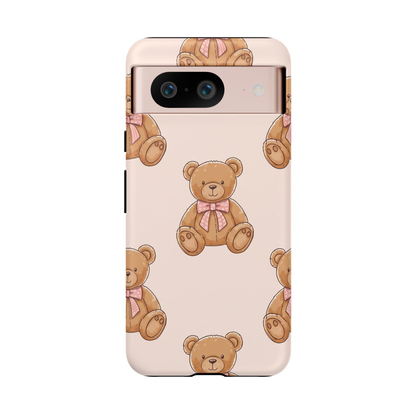 Teddy Bear Phone Case | Cute Coquette Aesthetic Pink Bear Pattern Case | Kawaii Soft Girl iPhone & Samsung Tough Protective Case