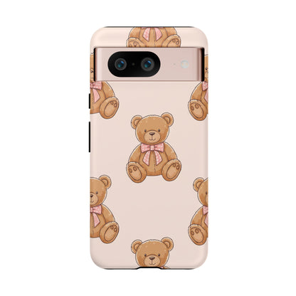 Teddy Bear Phone Case | Cute Coquette Aesthetic Pink Bear Pattern Case | Kawaii Soft Girl iPhone & Samsung Tough Protective Case