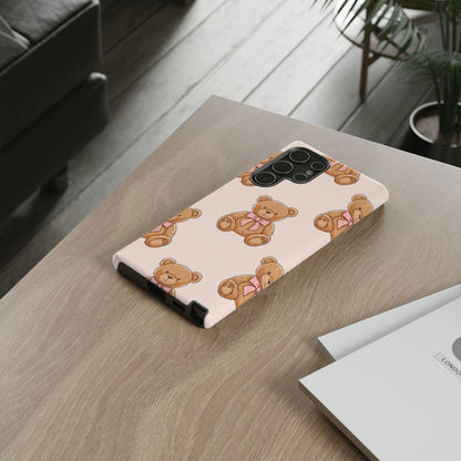 Teddy Bear Phone Case | Cute Coquette Aesthetic Pink Bear Pattern Case | Kawaii Soft Girl iPhone & Samsung Tough Protective Case
