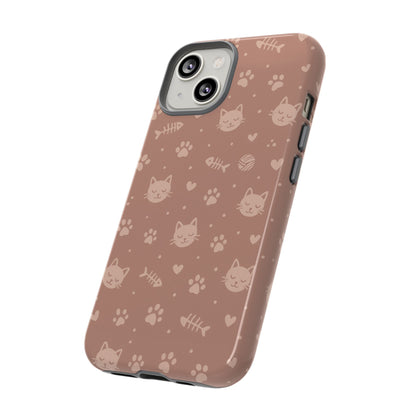 Cute Cat Pattern Phone Case | Paw Prints, Fishbone & Yarn Design Tough Case
