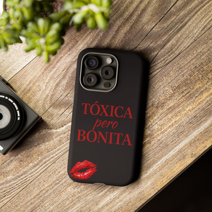 Toxica Pero Bonita Phone Case, Latina Quote Case, Red Lips Aesthetic, Spanish Saying Case, Trendy Tough Cover