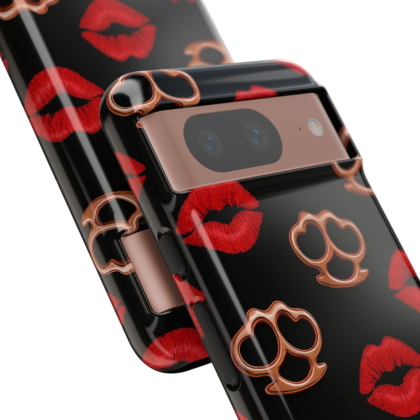 Red Lipstick & Knuckle Duster Phone Case | Bold Kiss Print Tough Protective Cover for Iphone, Samsung Galaxy and Pixel