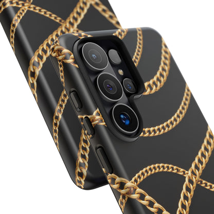 Luxury Gold Chain Phone Case – Black Designer Style Tough Protective Cover for Iphone, Samsung Galaxy and Pixel