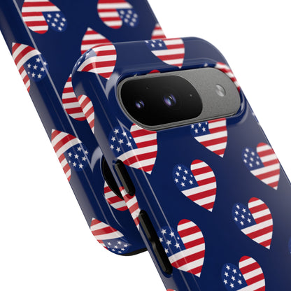 Patriotic American Flag Heart Phone Case – Tough Shockproof, USA Stars & Stripes for Iphone, Samsung Galaxy and Pixel