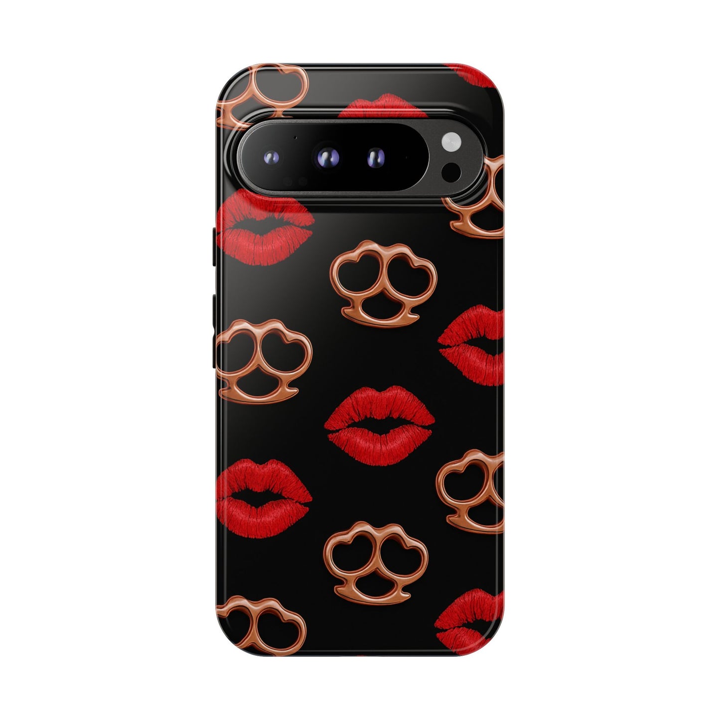 Red Lipstick & Knuckle Duster Phone Case | Bold Kiss Print Tough Protective Cover for Iphone, Samsung Galaxy and Pixel