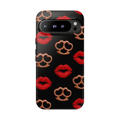 Red Lipstick & Knuckle Duster Phone Case | Bold Kiss Print Tough Protective Cover for Iphone, Samsung Galaxy and Pixel
