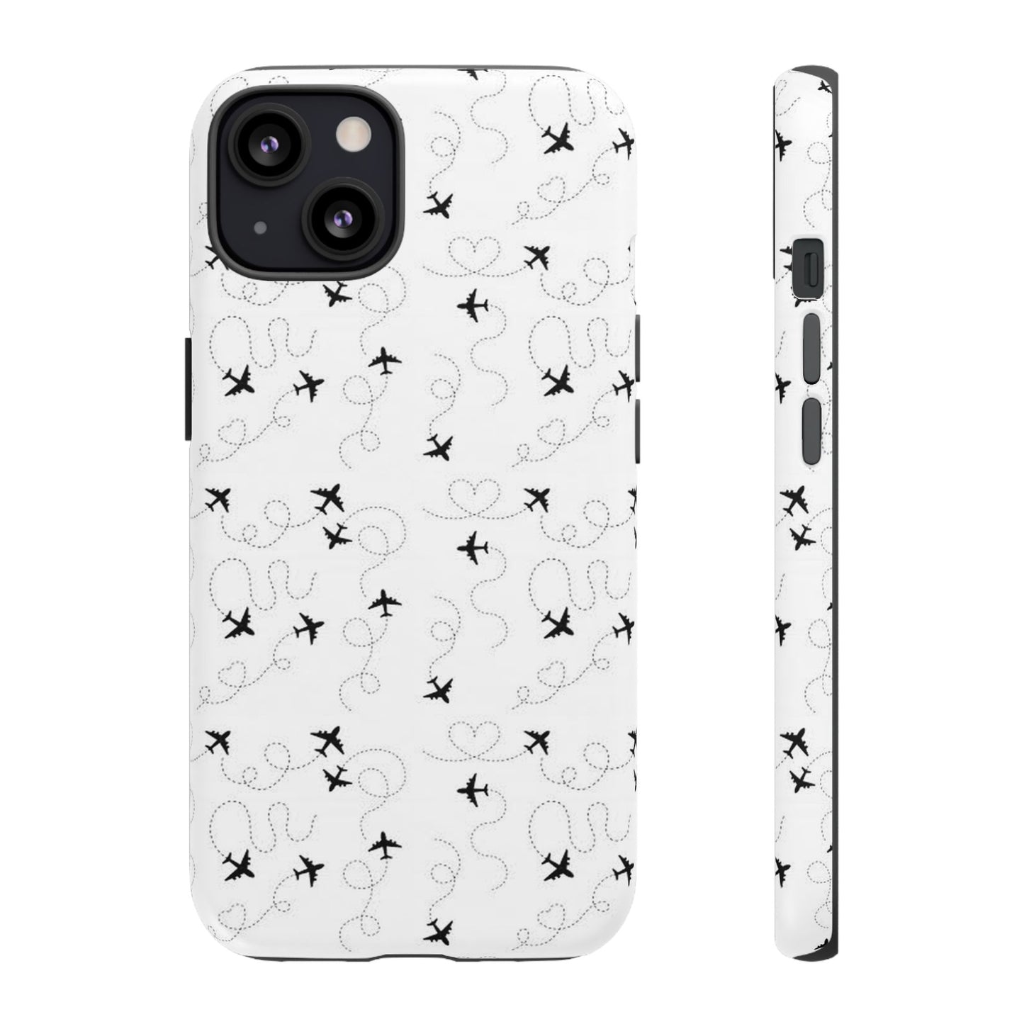 Minimal Paper Airplane Pattern Phone Case – Black White Aesthetic Tough Cover