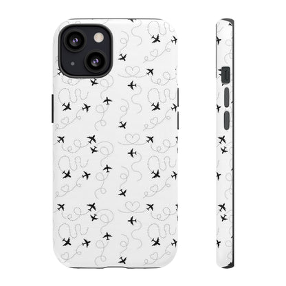 Minimal Paper Airplane Pattern Phone Case – Black White Aesthetic Tough Cover