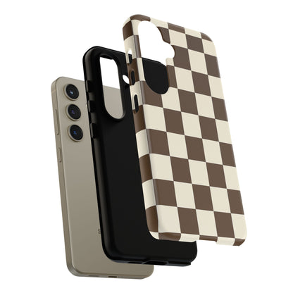 Mocha Checkerboard Phone Case | Neutral Aesthetic Checkered iPhone & Samsung Tough Case