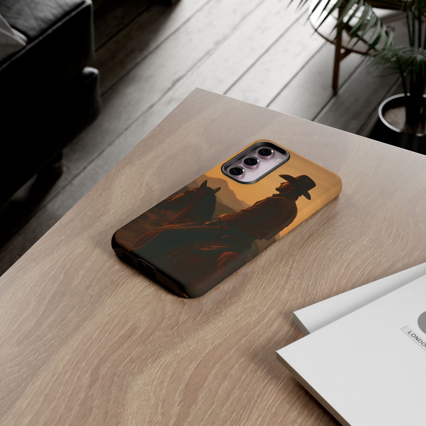 Western Cowboy Sunset Phone Case | Horse Rider Desert Aesthetic Tough Protective Case