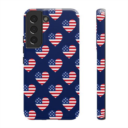 Patriotic American Flag Heart Phone Case – Tough Shockproof, USA Stars & Stripes for Iphone, Samsung Galaxy and Pixel