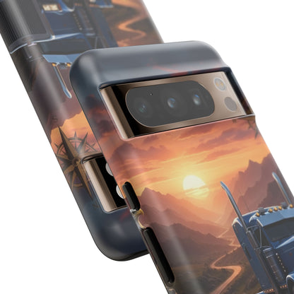 Semi Truck Sunset Phone Case | Trucker Gift | Diesel Truck Highway Road iPhone & Samsung Tough Protective Case