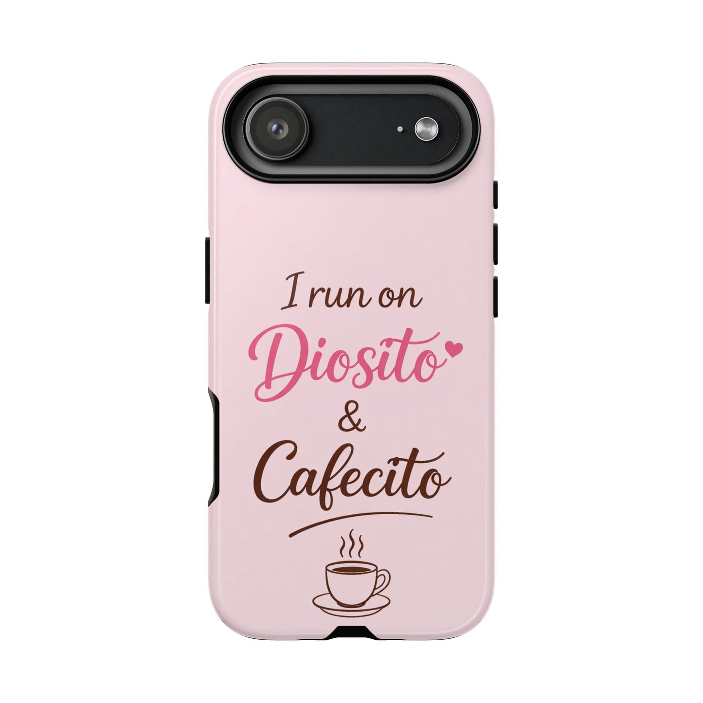 I Run on Diosito y Cafecito Phone Case, Pink Aesthetic Latina Faith Coffee Case, Girly Protective iPhone Samsung Cover