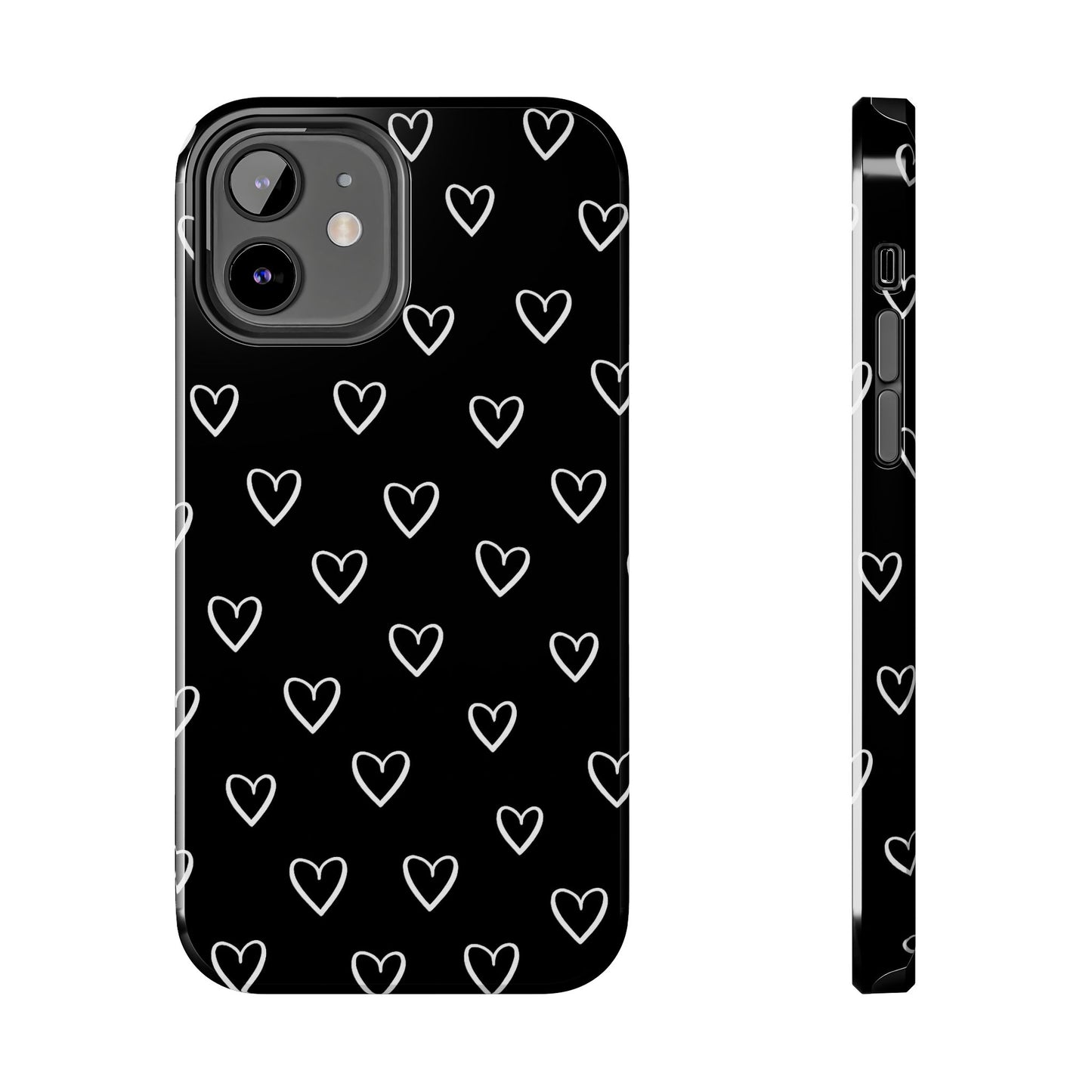 Doodle Heart Phone Case – Minimal Black & White Heart Pattern | Tough Protective Case