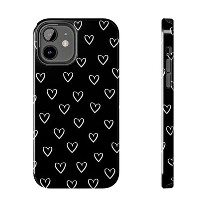 Doodle Heart Phone Case – Minimal Black & White Heart Pattern | Tough Protective Case