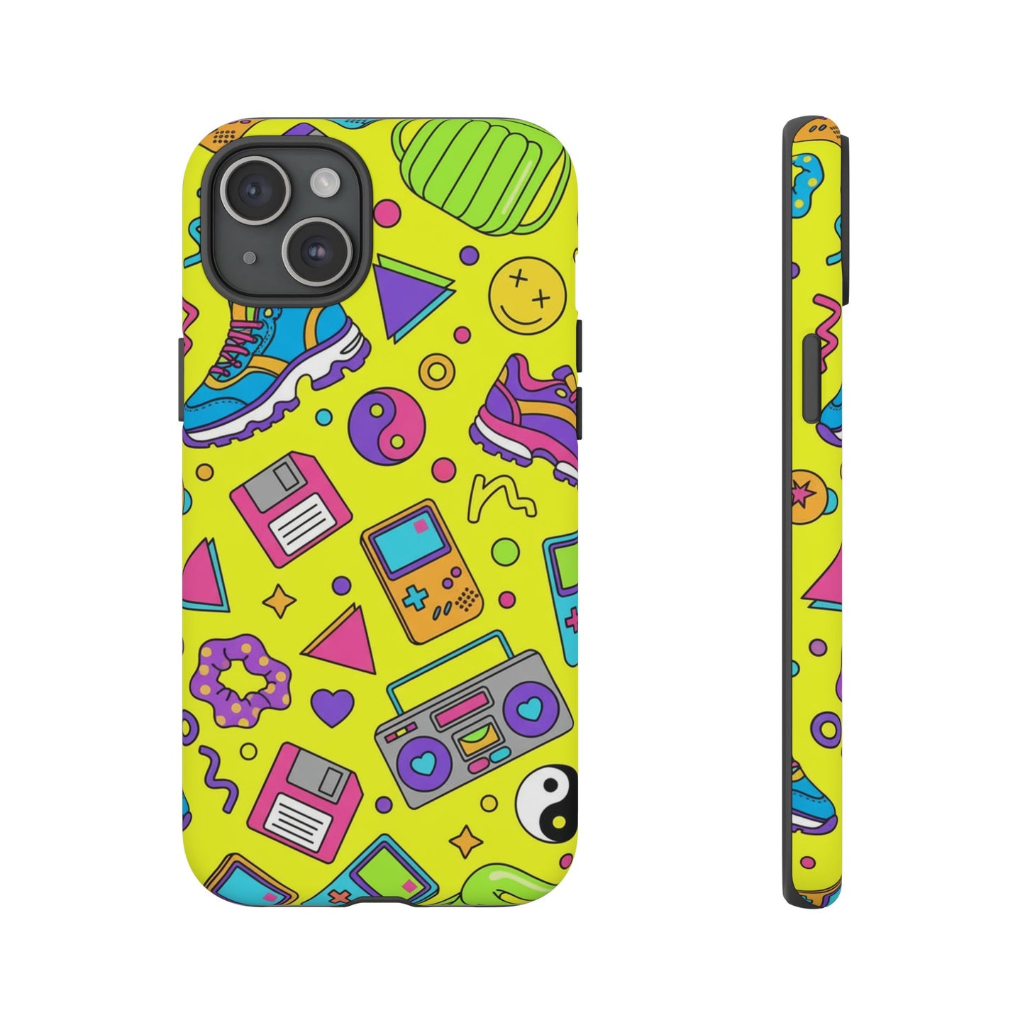 90s Retro Neon Phone Case – Y2K Nostalgia Colorful Icons Tough Protective Case