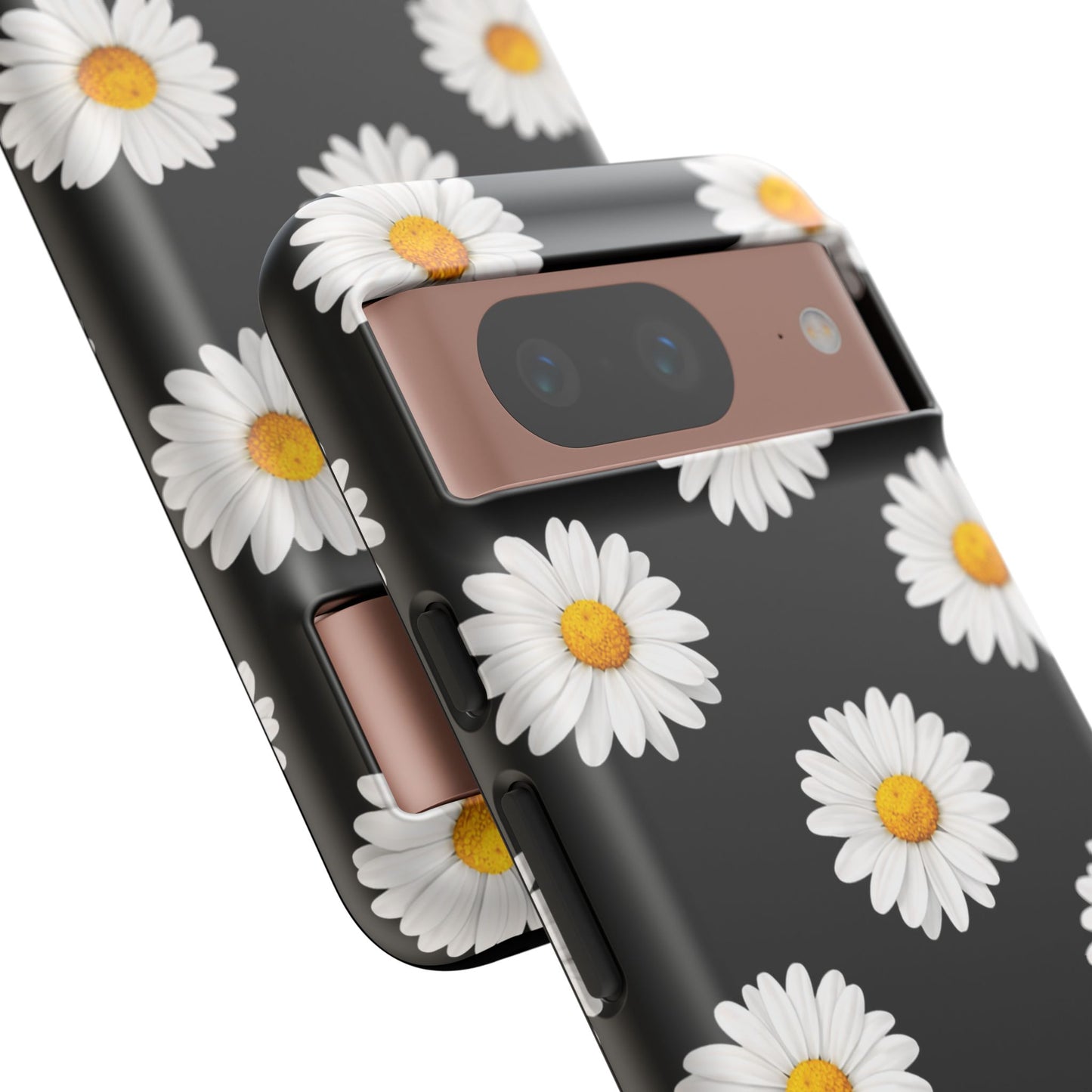 Black Daisy Floral Tough Phone Case – Cute Protective Cover for Iphone, Samsung Galaxy and Pixel