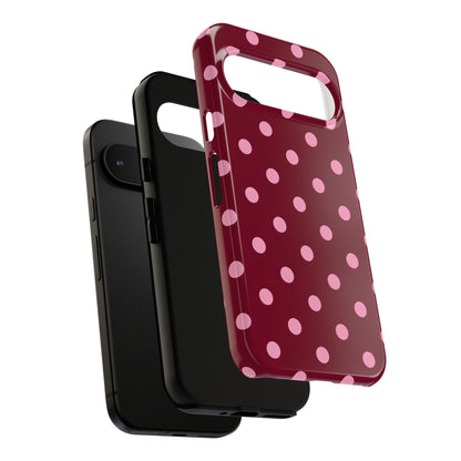 Pink Polka Dot Phone Case – Cute Aesthetic Tough Protective Phone Cover for Iphone, Samsung Galaxy and Pixel
