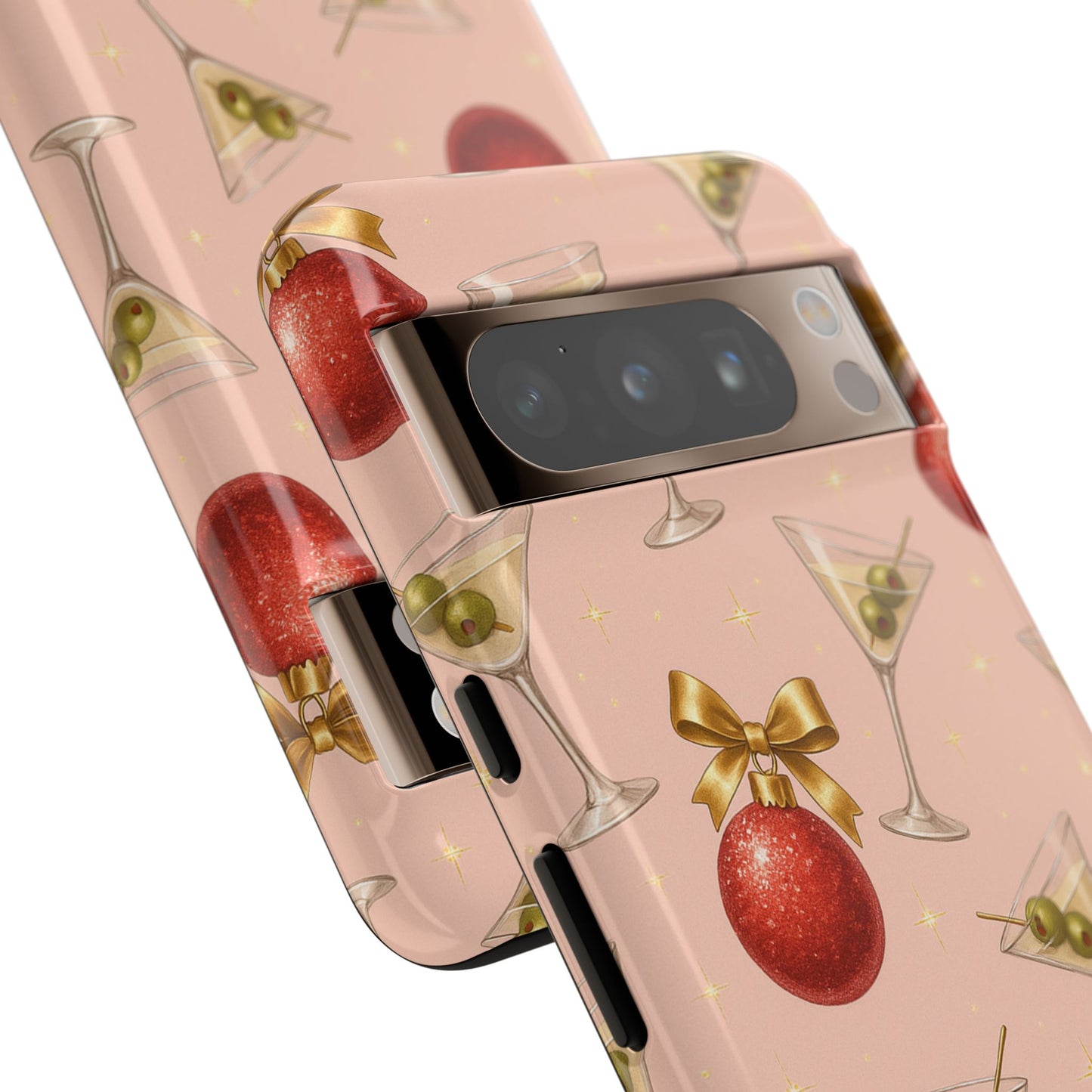 Cocktail Ornament Phone Case – Pink Martini & Cherry Pattern | Glossy or Matte for Iphone, Samsung Galaxy and Pixel
