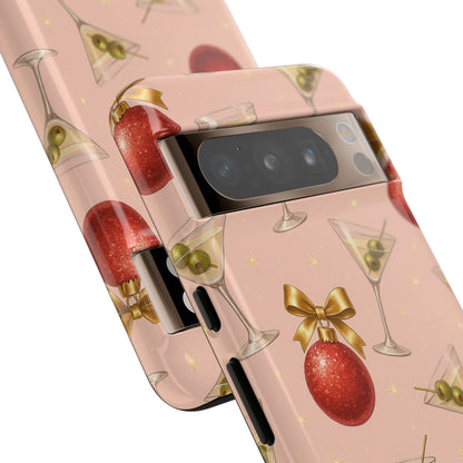 Cocktail Ornament Phone Case – Pink Martini & Cherry Pattern | Glossy or Matte for Iphone, Samsung Galaxy and Pixel