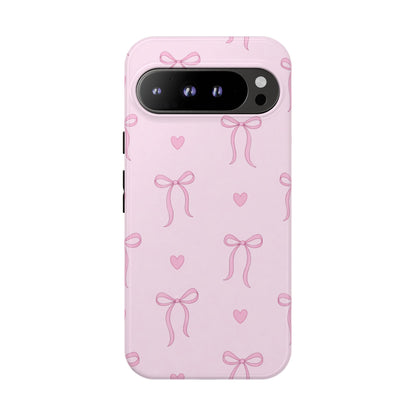 Pink Bow Heart Aesthetic Phone Case – Coquette Cute Tough Cover