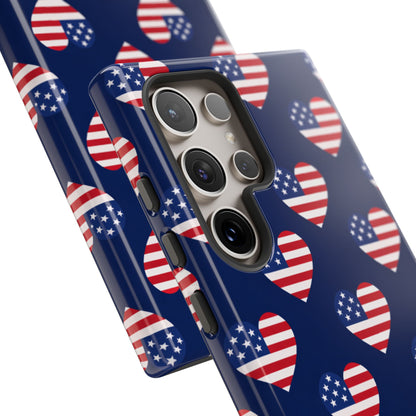Patriotic American Flag Heart Phone Case – Tough Shockproof, USA Stars & Stripes for Iphone, Samsung Galaxy and Pixel