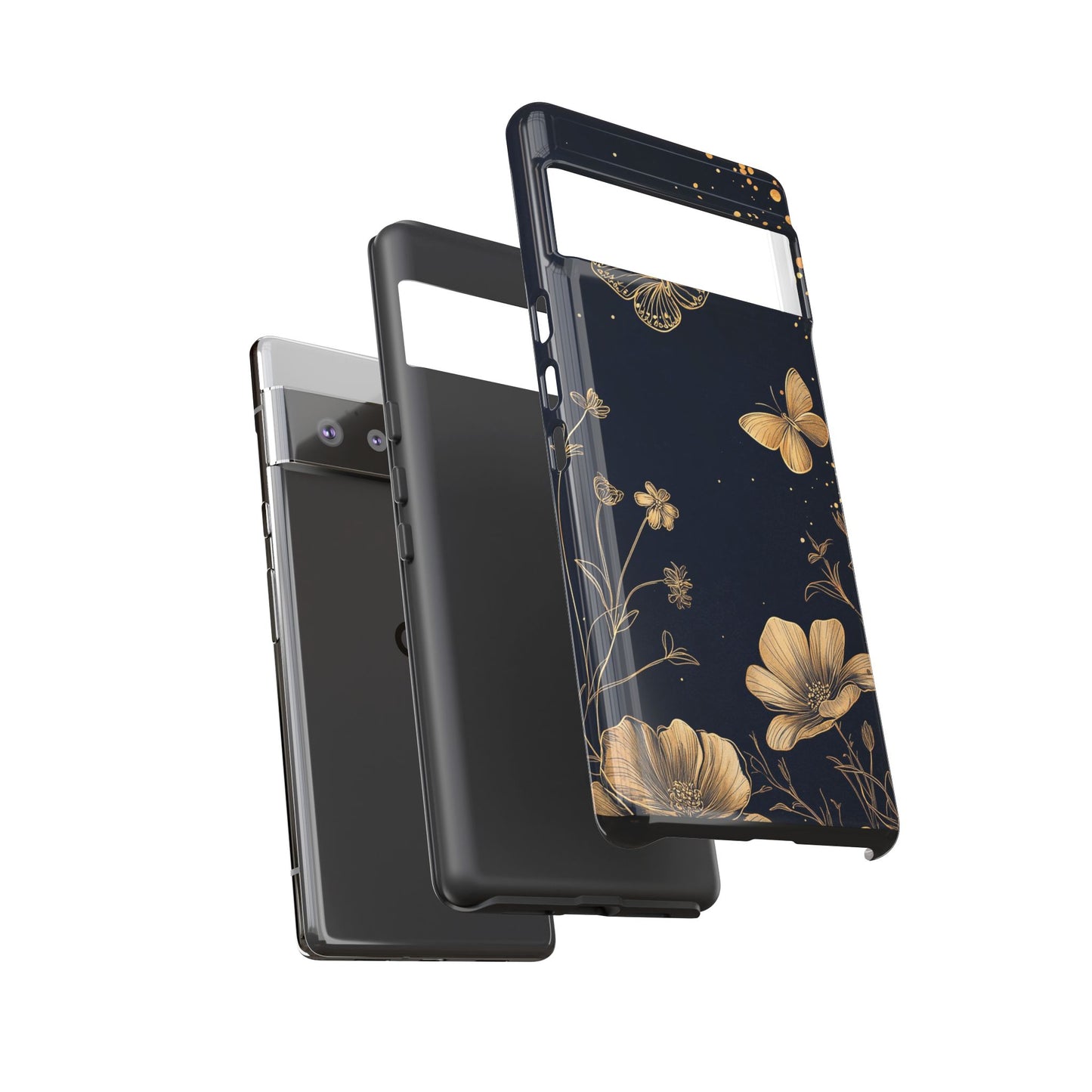 Gold Floral Butterfly Phone Case, Dark Aesthetic Botanical, Elegant Black Luxury iPhone Samsung Cover